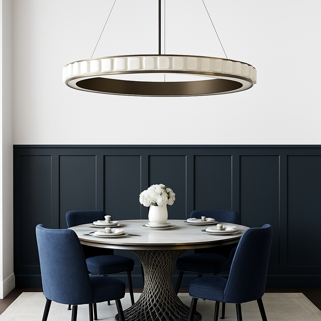 Lustre LED marbre acier inoxydable or noir rond