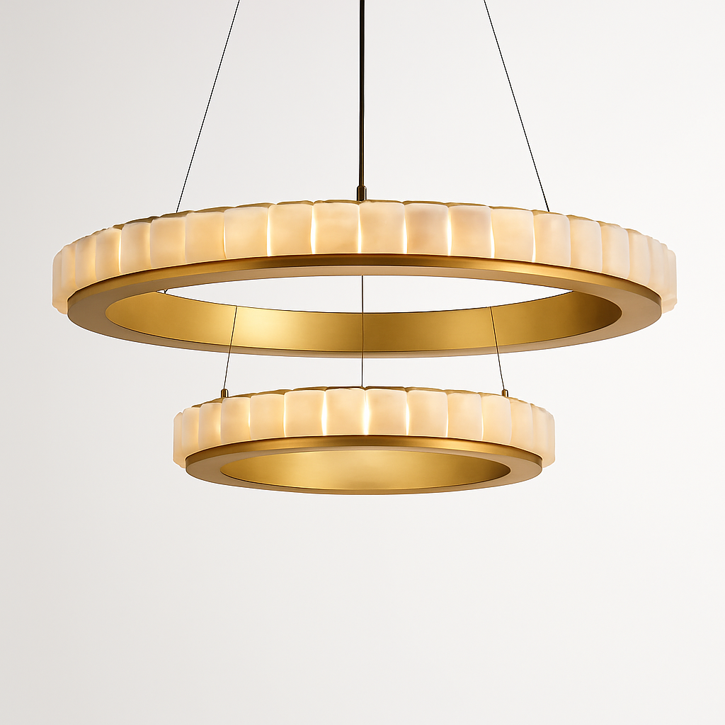 Lustre LED marbre acier inoxydable or noir rond