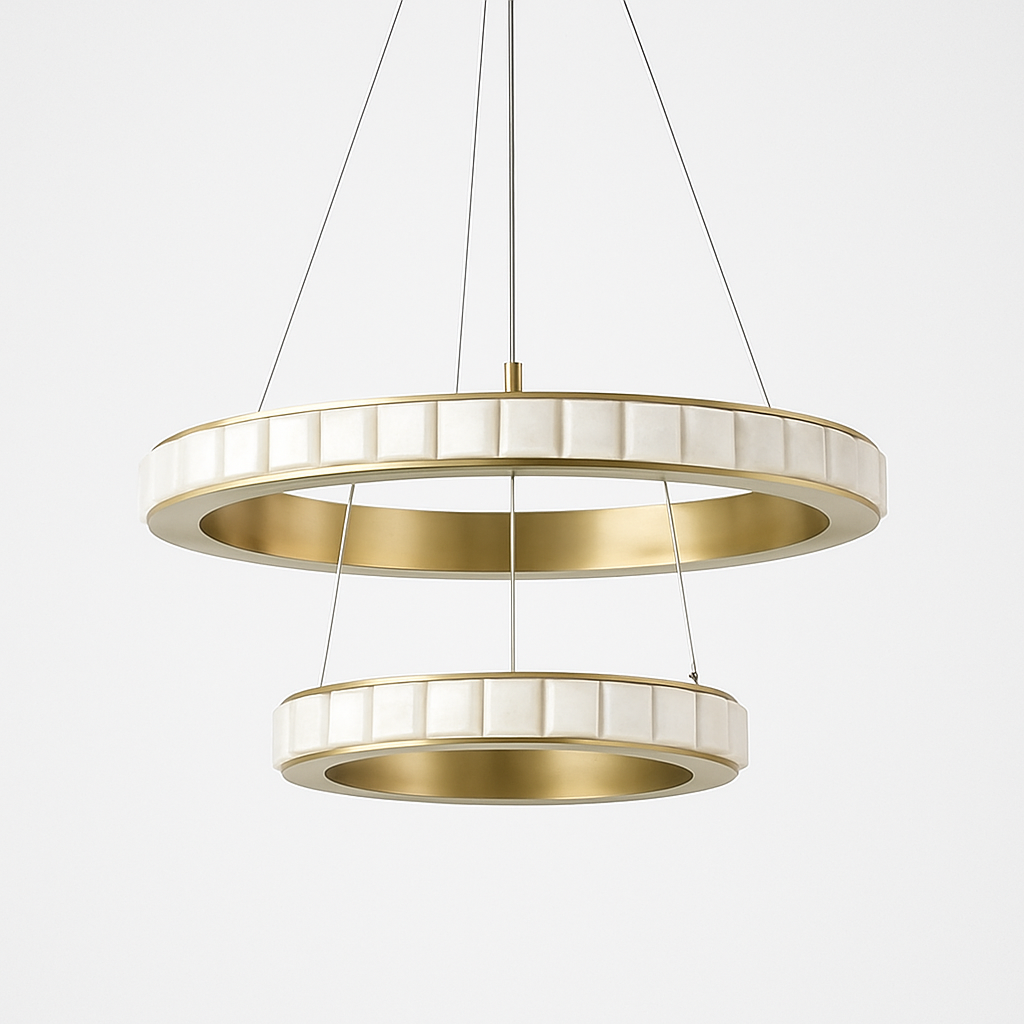 Lustre LED marbre acier inoxydable or noir rond