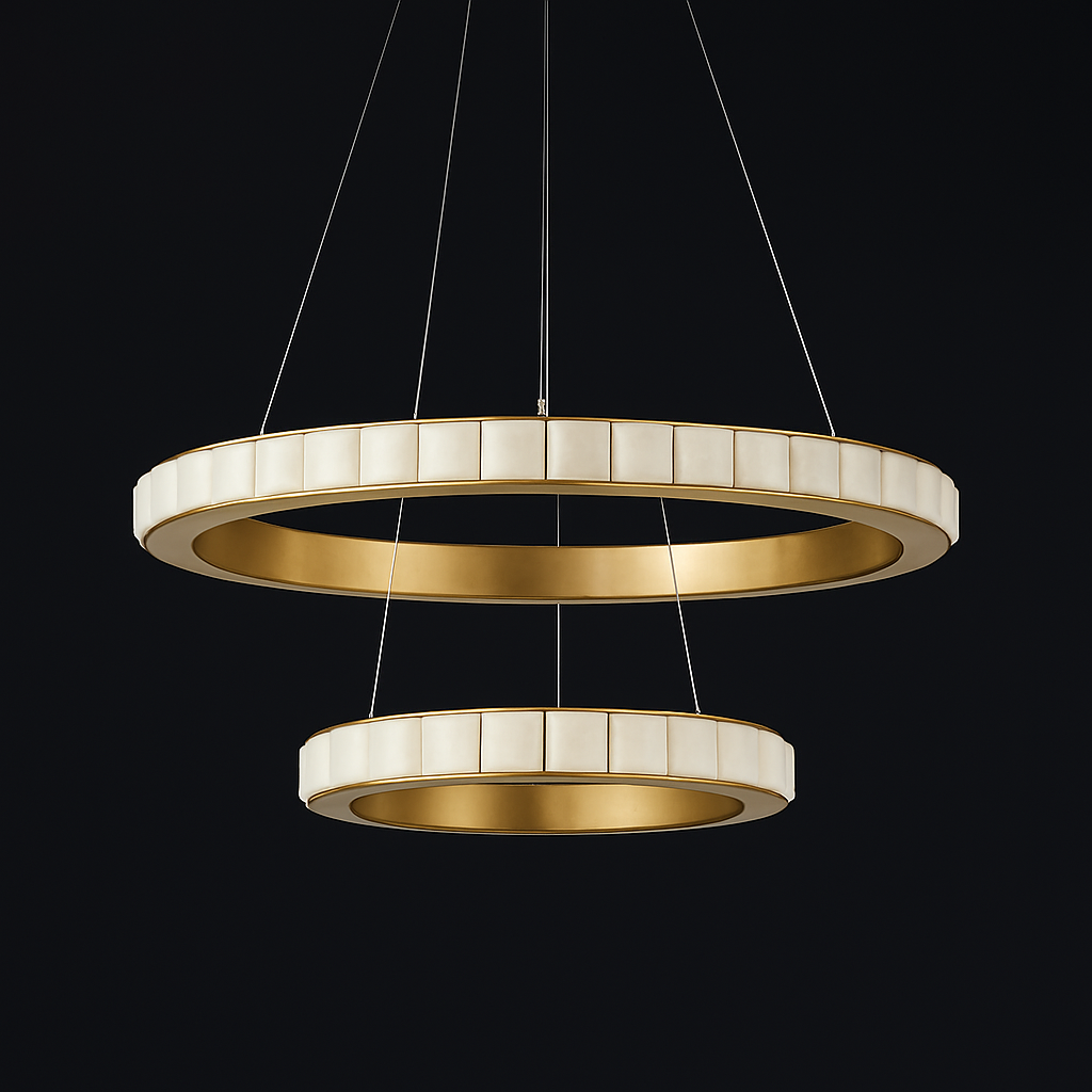 Lustre LED marbre acier inoxydable or noir rond