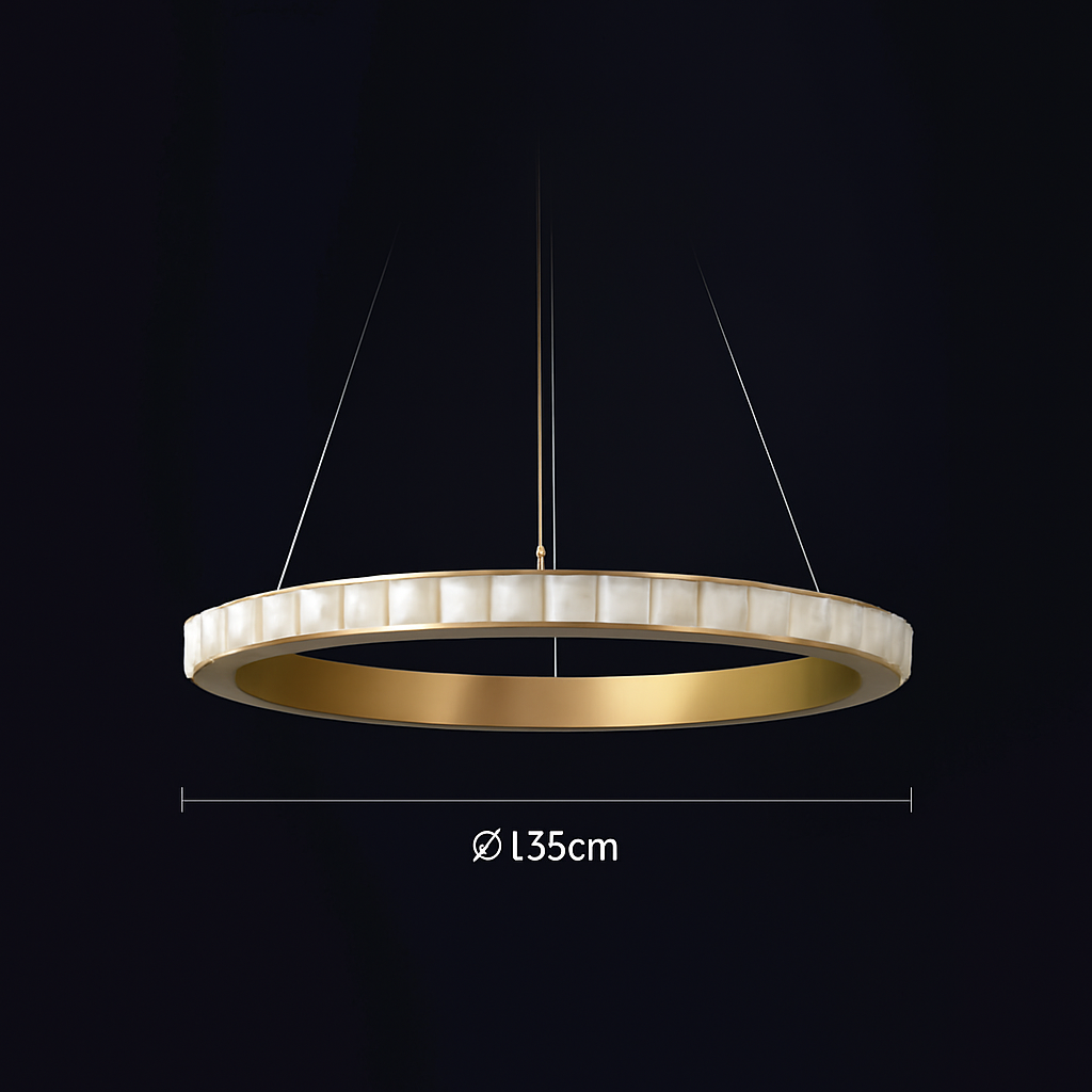 Lustre LED marbre acier inoxydable or noir rond