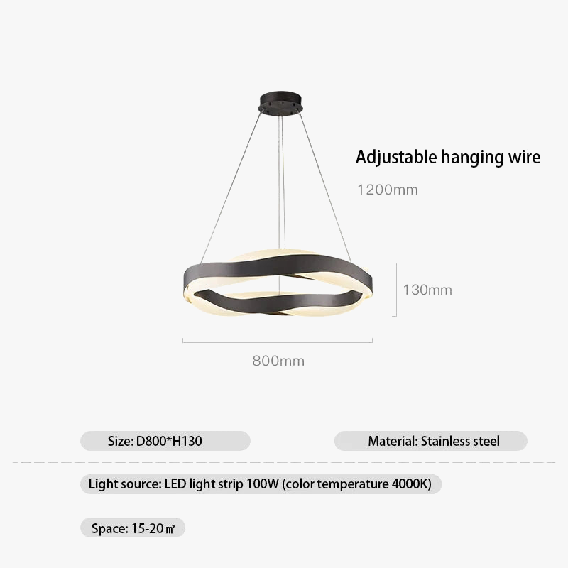 lustre led moderne anneaux brossés en cristal