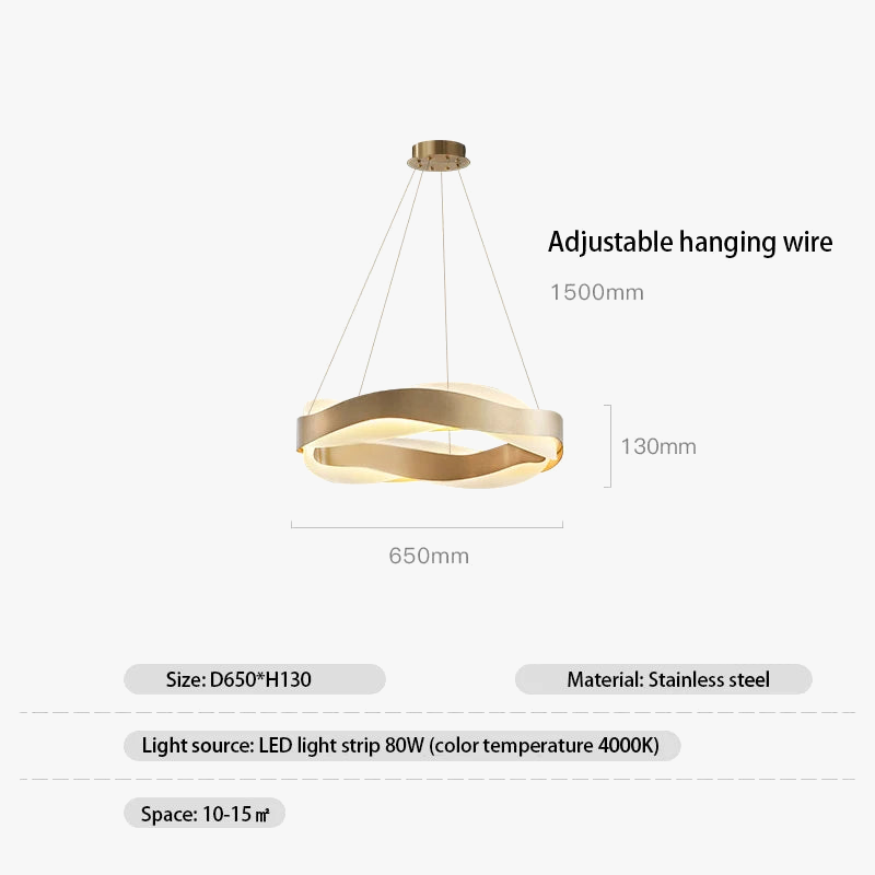 lustre led moderne anneaux brossés en cristal