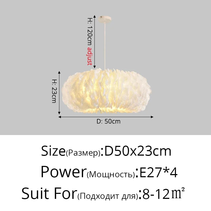 lustre led moderne avec décoration en plume pour intérieur