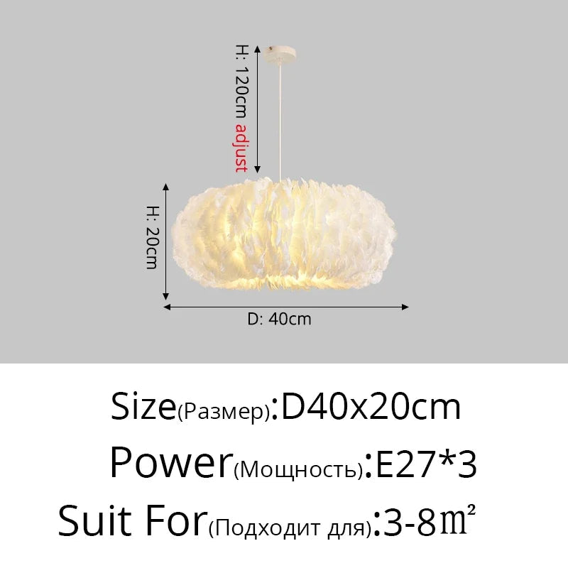 lustre led moderne avec décoration en plume pour intérieur