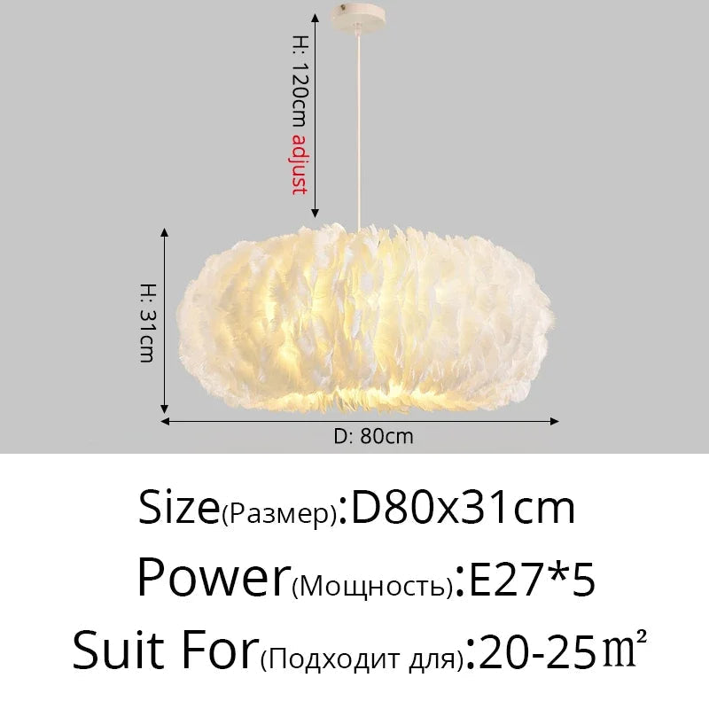 lustre led moderne avec plume décor pour éclairage intérieur