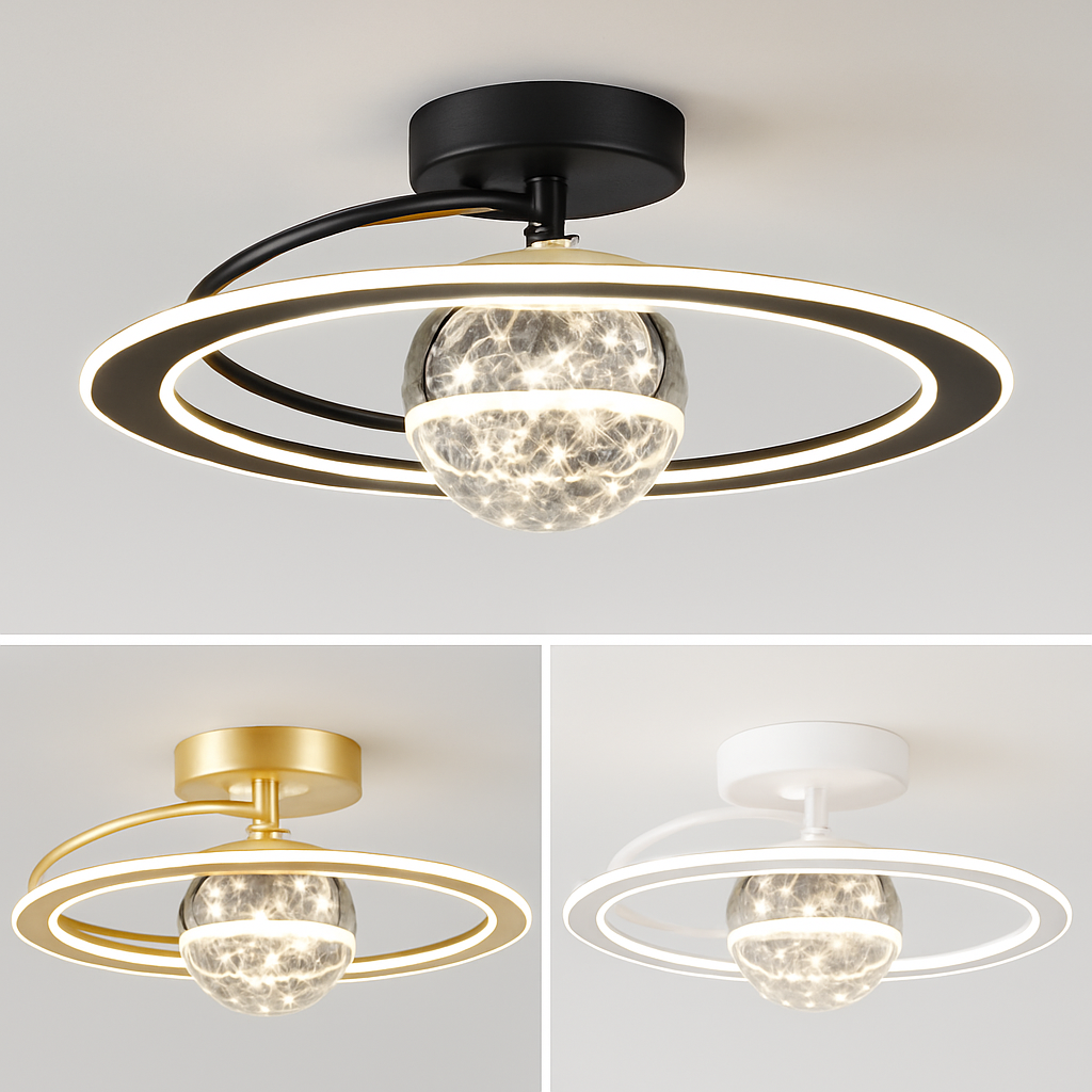 lustre led moderne de luxe avec boules de verre dorées