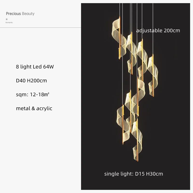 lustre led moderne en acrylique pour escaliers en colimaçon