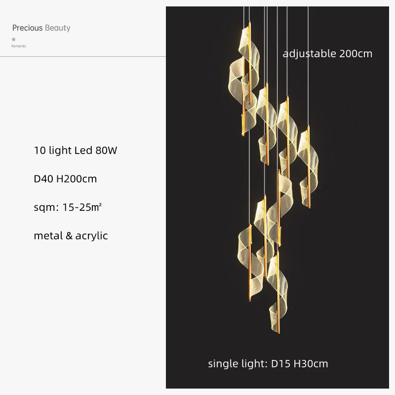 lustre led moderne en acrylique pour escaliers en colimaçon