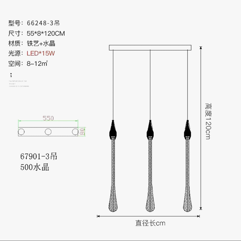lustre led moderne en cristal pour grand escalier