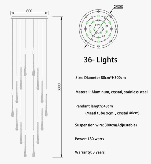 lustre led moderne en cristal pour grand escalier