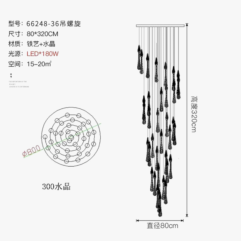 lustre led moderne en cristal pour grand escalier