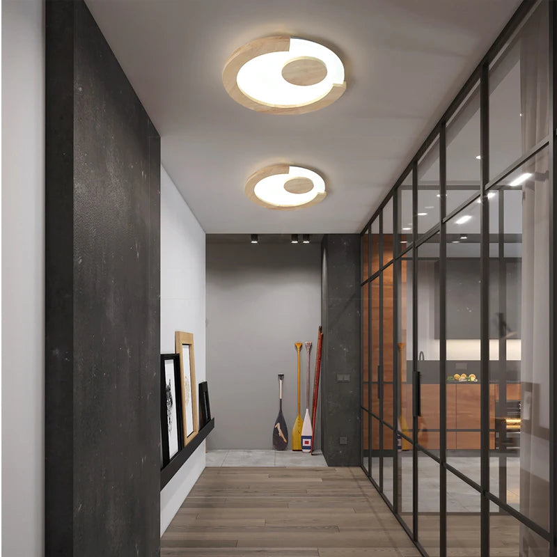lustre led moderne en fer et bois pour intérieur minimaliste