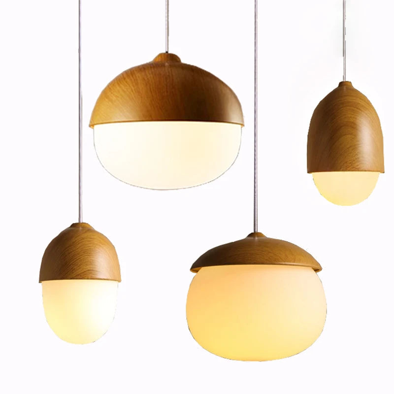 lustre led rond en bois et fer forgé moderne
