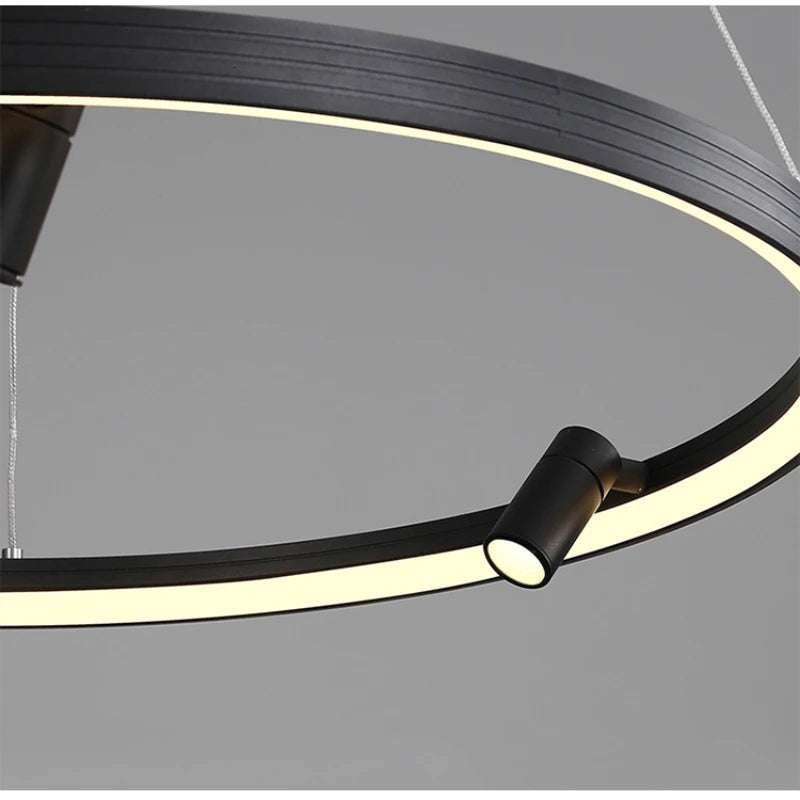 lustre led simple et moderne avec anneau suspension noir