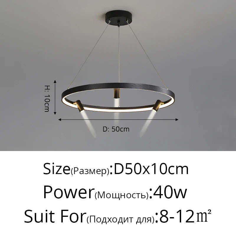 lustre led simple et moderne avec anneau suspension noir