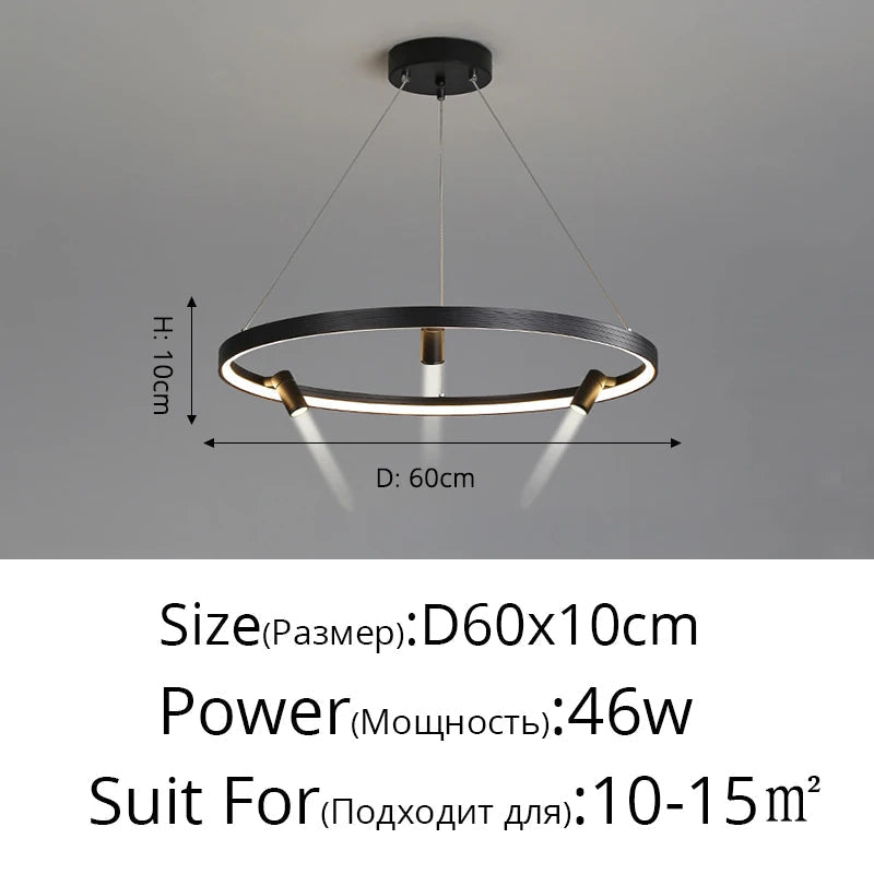 lustre led simple et moderne avec anneau suspension noir