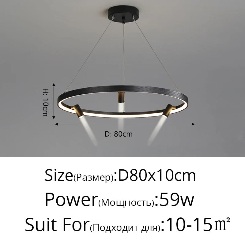 lustre led simple et moderne avec anneau suspension noir