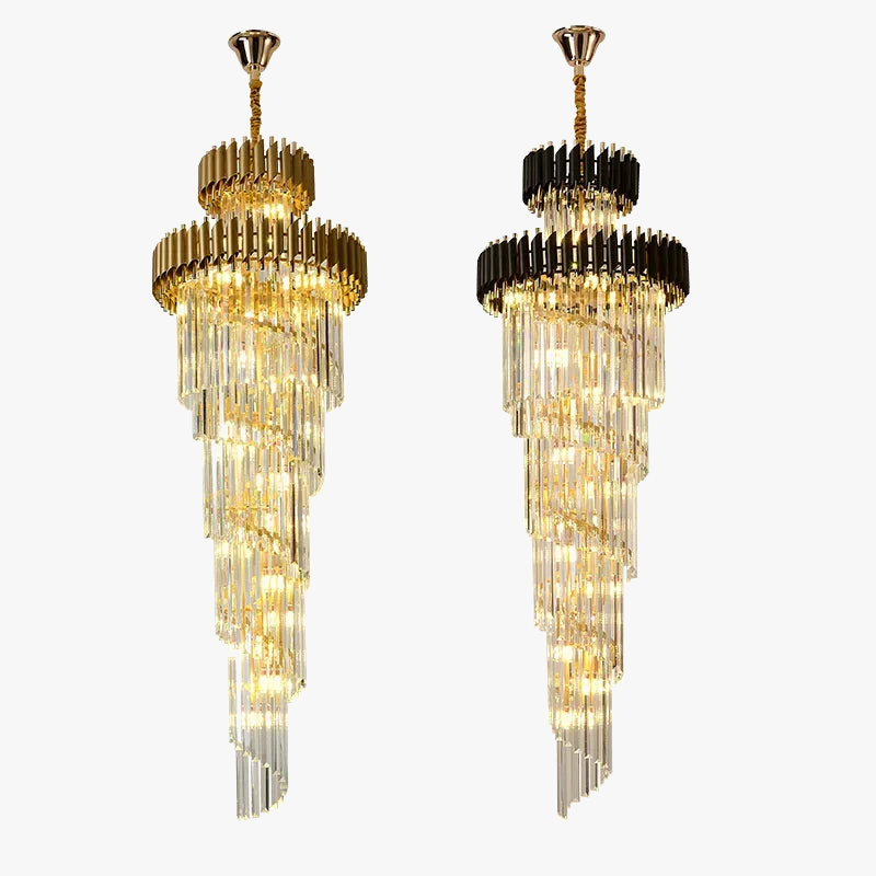 lustre led spirale luxe suspension cristal pour hauts plafonds