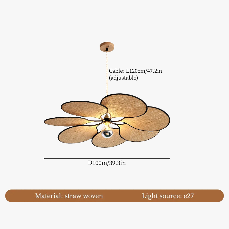 lustre à LED tissé en paille de fleur japonaise pour décoration intérieure