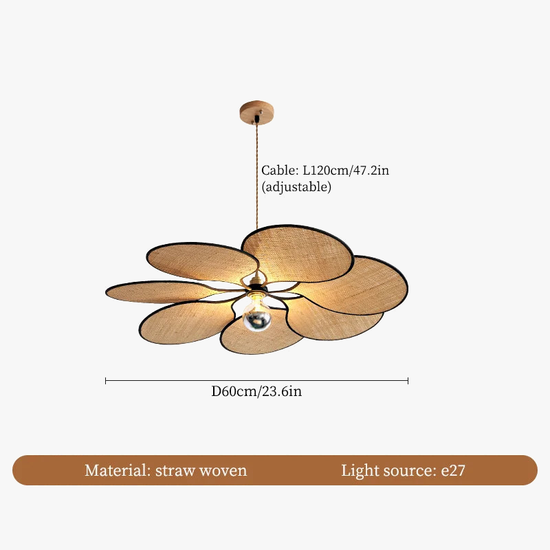 lustre à LED tissé en paille de fleur japonaise pour décoration intérieure