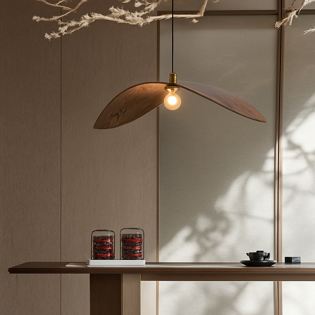 lustre à led wabi sabi en bois pour décoration intérieure