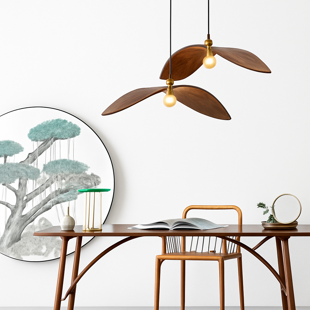 lustre à led wabi sabi en bois pour décoration intérieure
