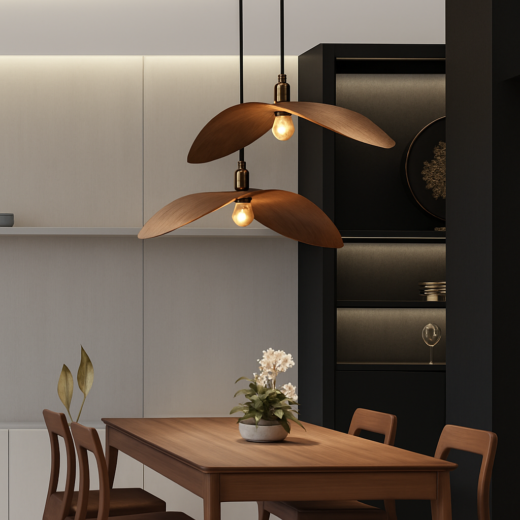 lustre à led wabi sabi en bois pour décoration intérieure
