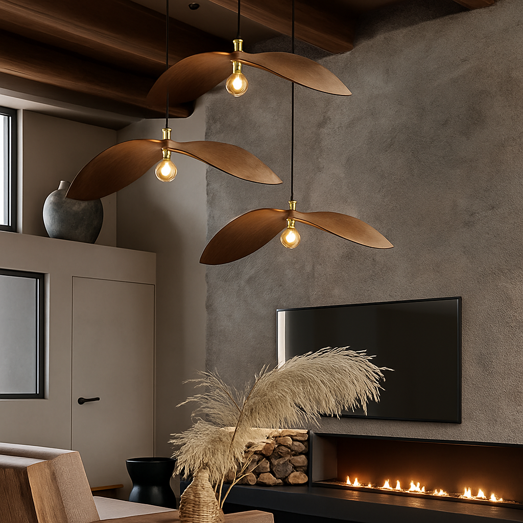 lustre à led wabi sabi en bois pour décoration intérieure