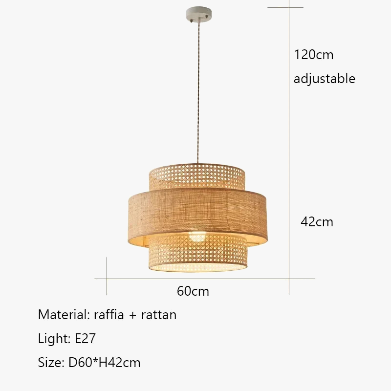 lustre à led wabi sabi en rotin pour décoration intérieure