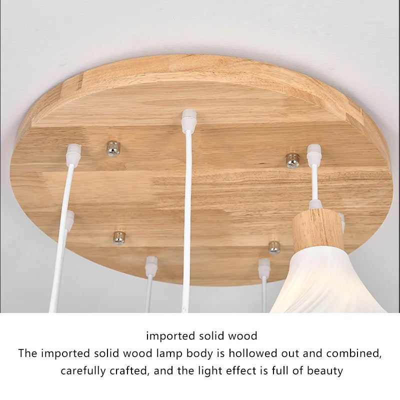 lustre long en bois massif style nordique pour villa