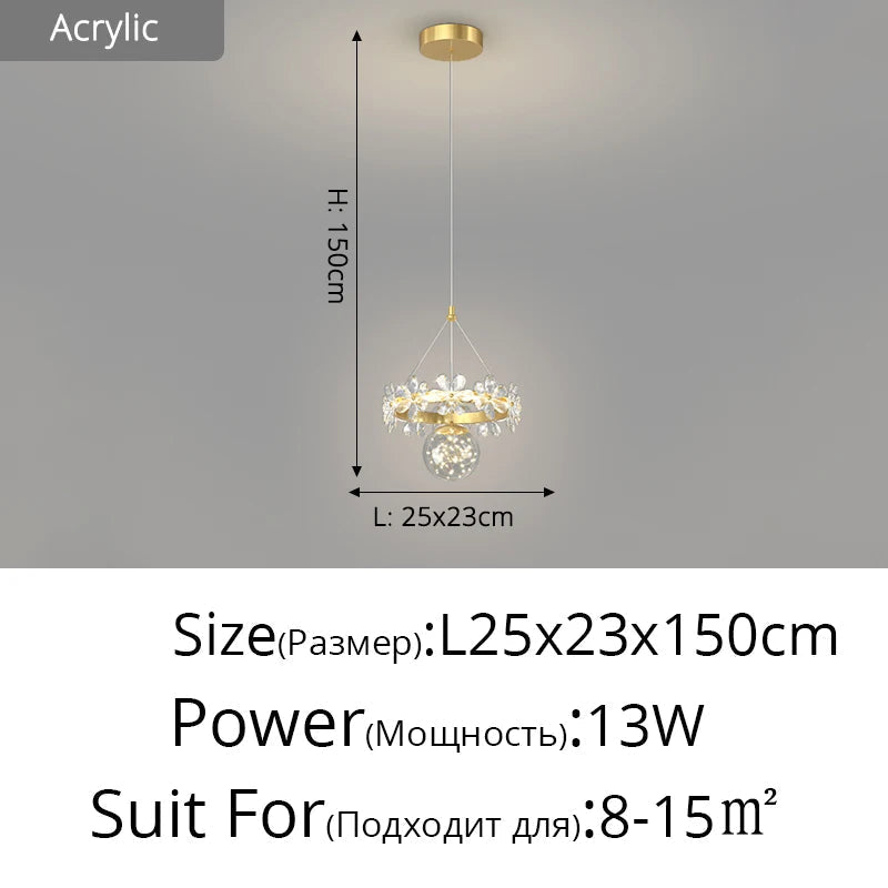 lustre minimaliste en cristal de luxe à tête unique