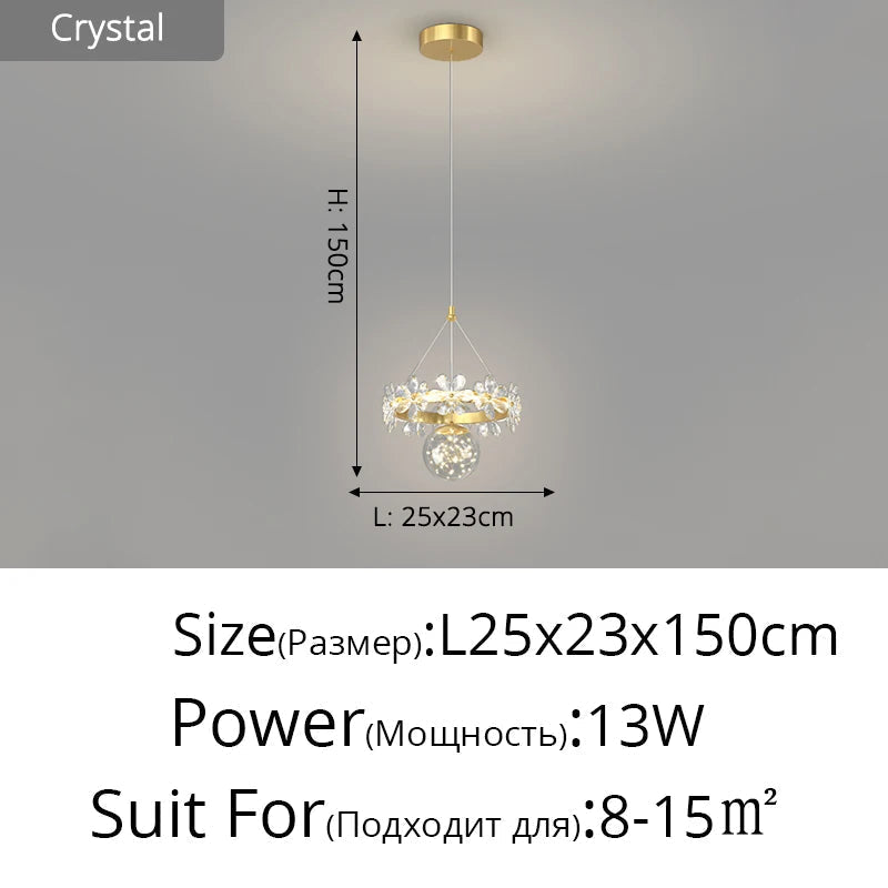 lustre minimaliste en cristal de luxe à tête unique