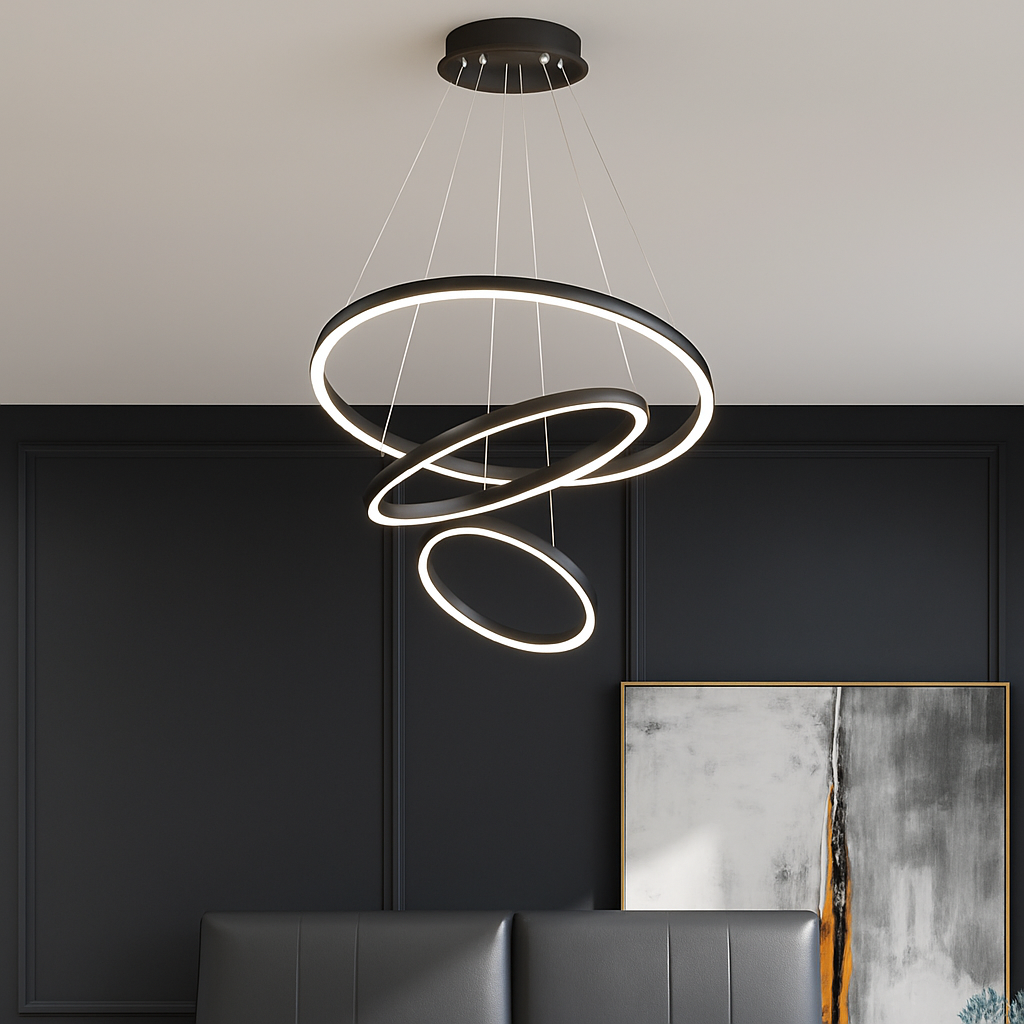 lustre moderne à anneaux ronds en led pour décoration intérieure