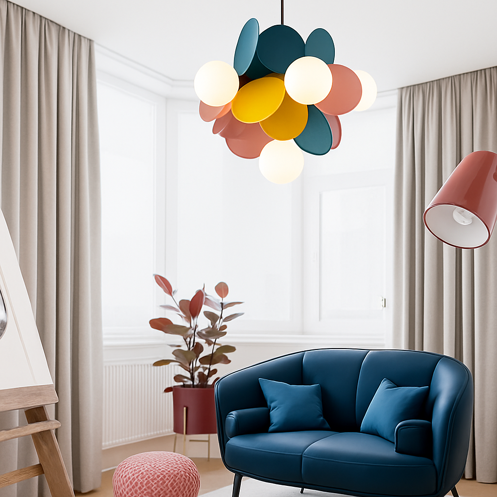 Lustre moderne avec lampes rondes colorées Kebya