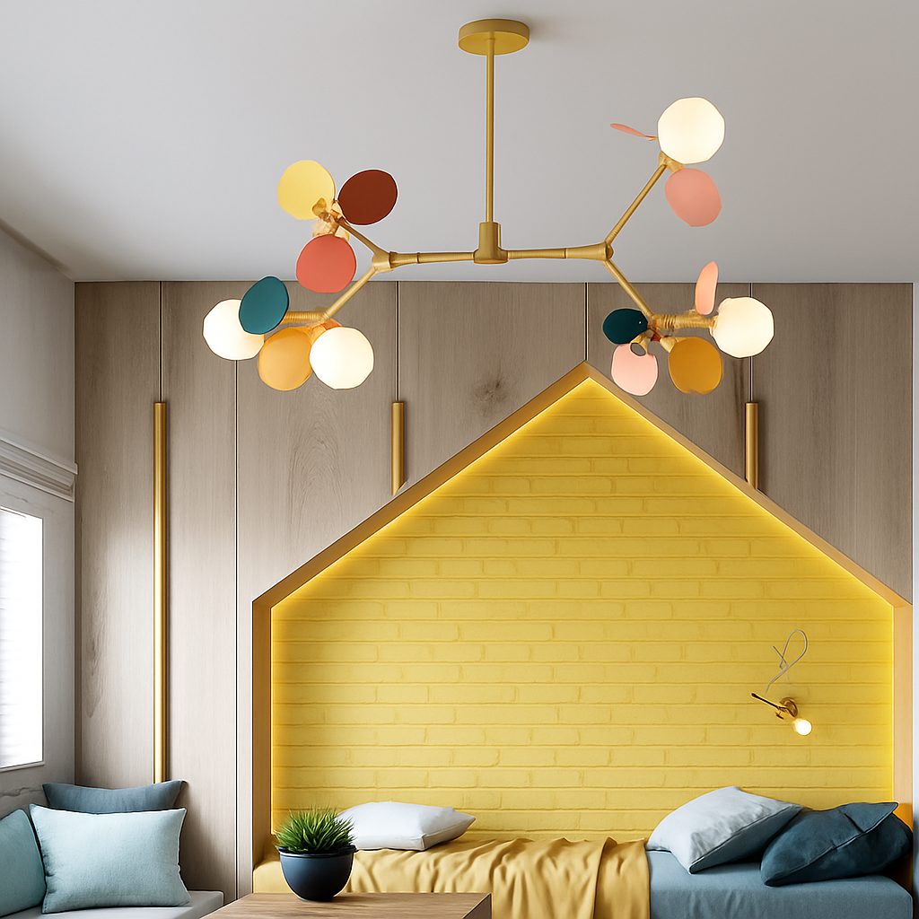 Lustre moderne avec lampes rondes colorées Kebya