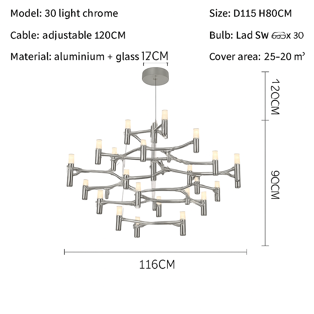 lustre moderne de luxe en métal éclairage suspendu réglable