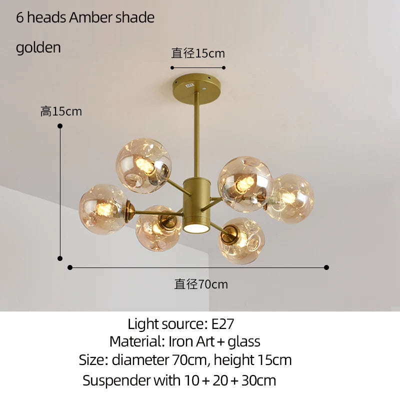lustre moderne design haricot magique en verre intérieur