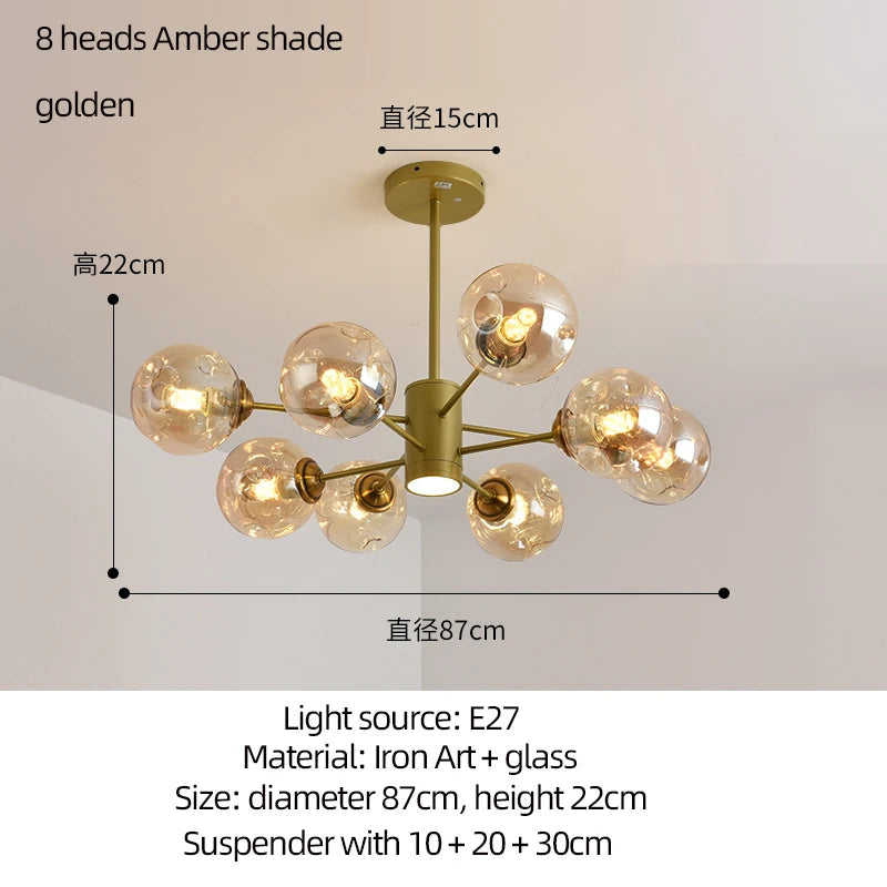 lustre moderne design haricot magique en verre intérieur