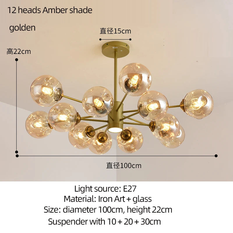 lustre moderne design haricot magique en verre intérieur