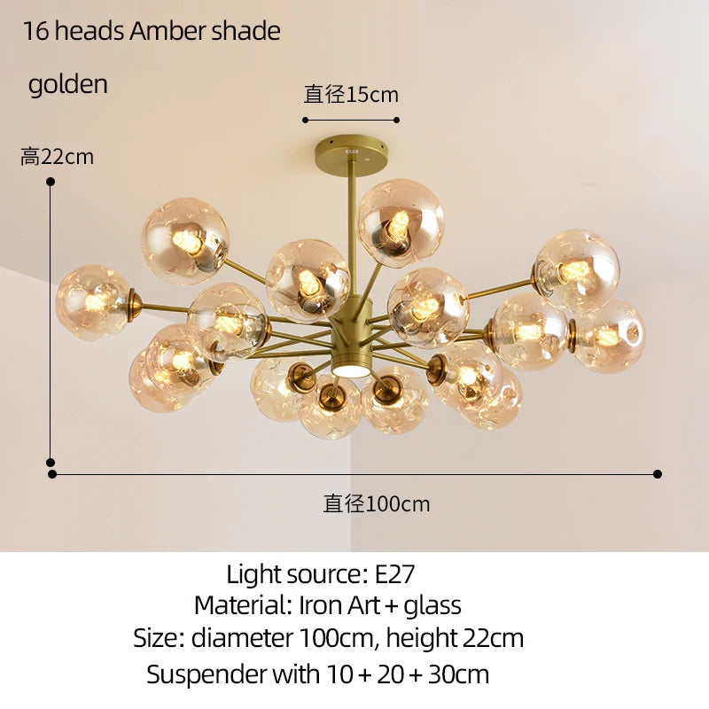 lustre moderne design haricot magique en verre intérieur