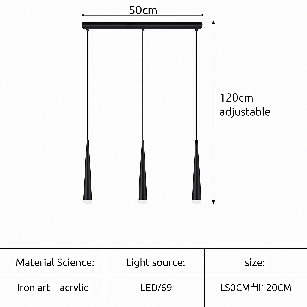 lustre moderne design tube noir pour décoration intérieure