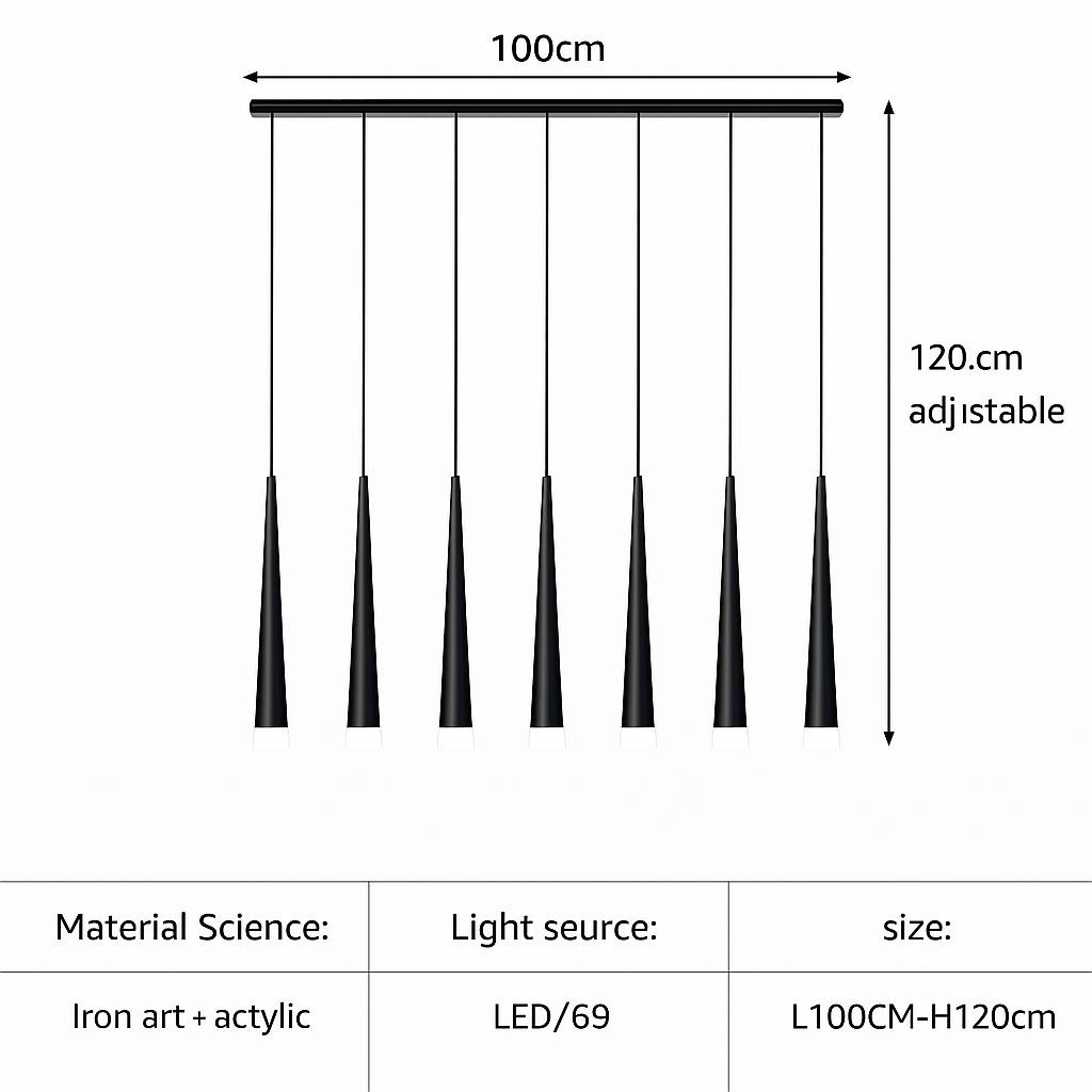 lustre moderne design tube noir pour décoration intérieure