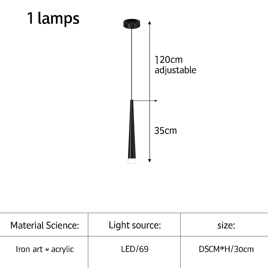 lustre moderne design tube noir pour décoration intérieure