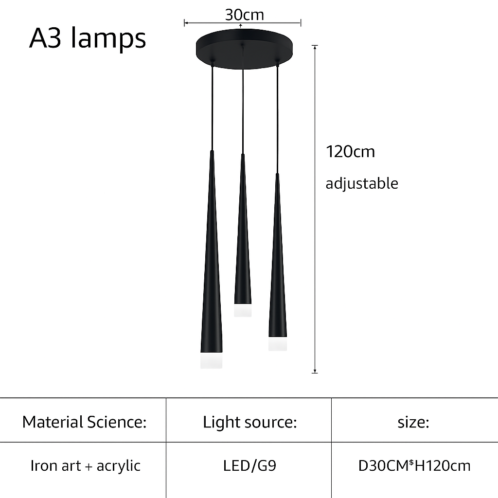 lustre moderne design tube noir pour décoration intérieure