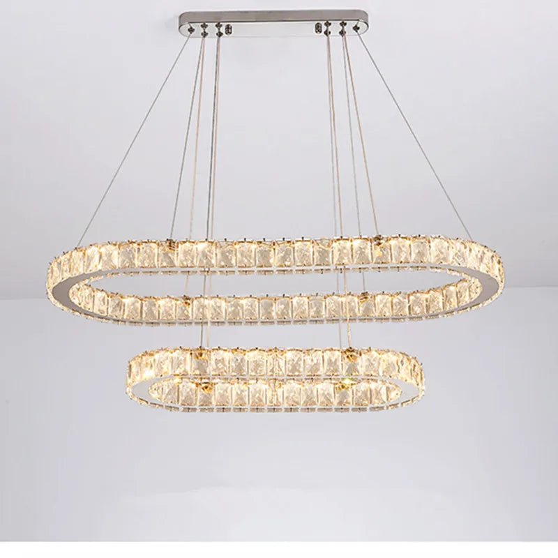 lustre moderne en acier inoxydable avec cristal et éclairage led
