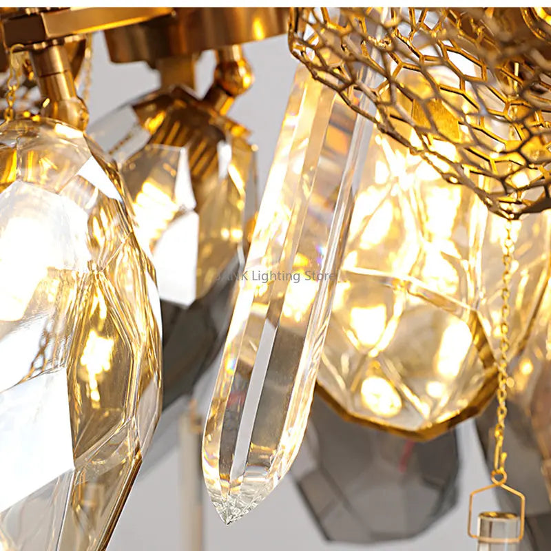 lustre moderne en acier inoxydable et cristal avec led intégrée