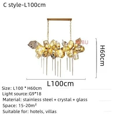 lustre moderne en acier inoxydable et cristal avec led intégrée
