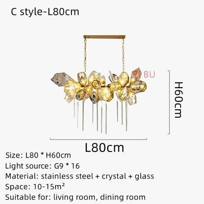lustre moderne en acier inoxydable et cristal avec led intégrée