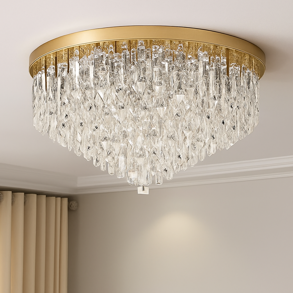 lustre moderne en acier led avec cristaux art déco